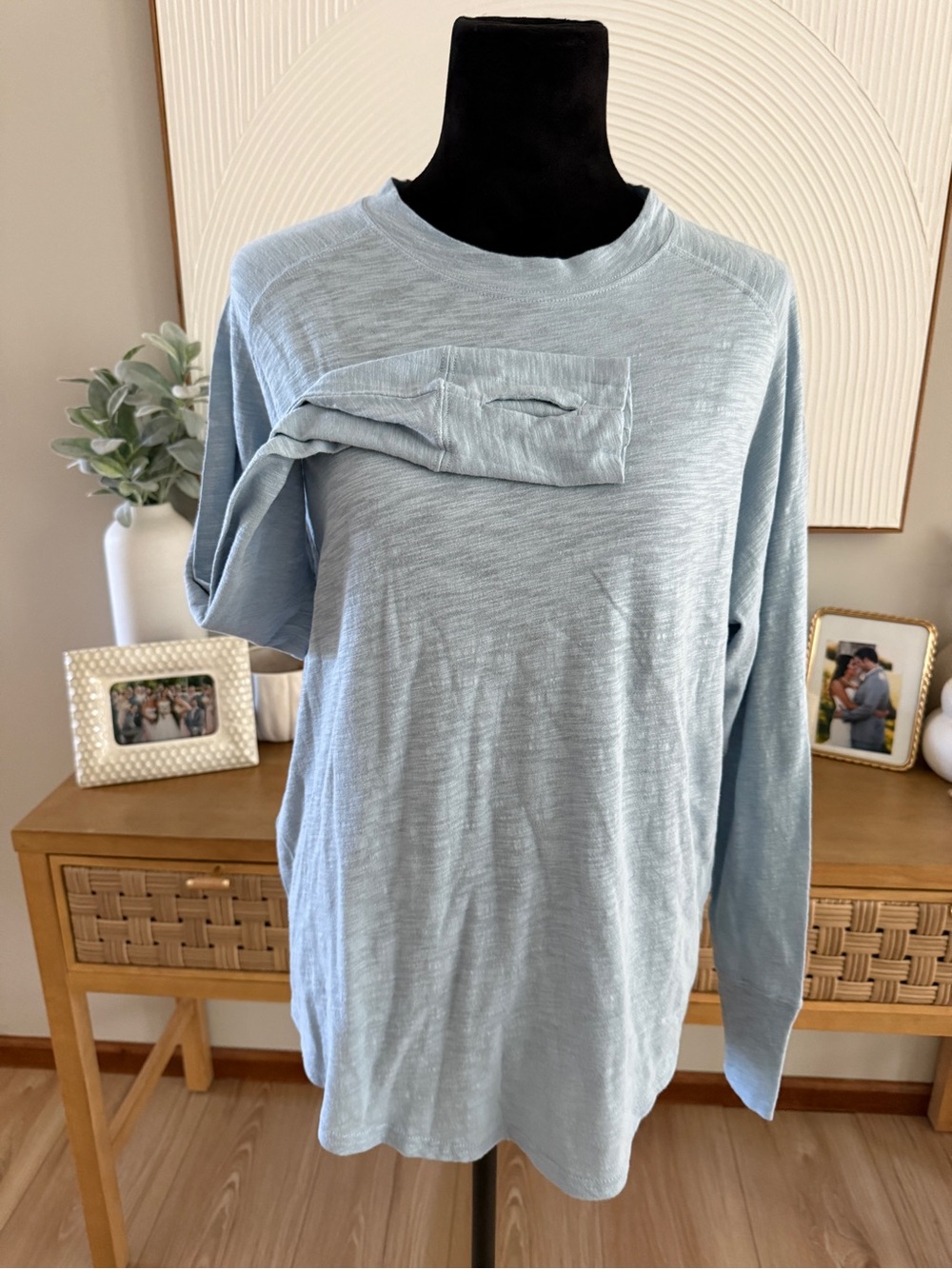 Zella Light Blue Long-Sleeve Crew Neck Shirt Size S